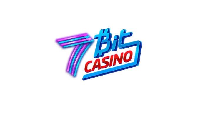 The logo of 7Bit Casino featuring a stylized neon blue '7' next to the words 'Bit Casino' in pink and blue neon lights, conveying a retro digital aesthetic.